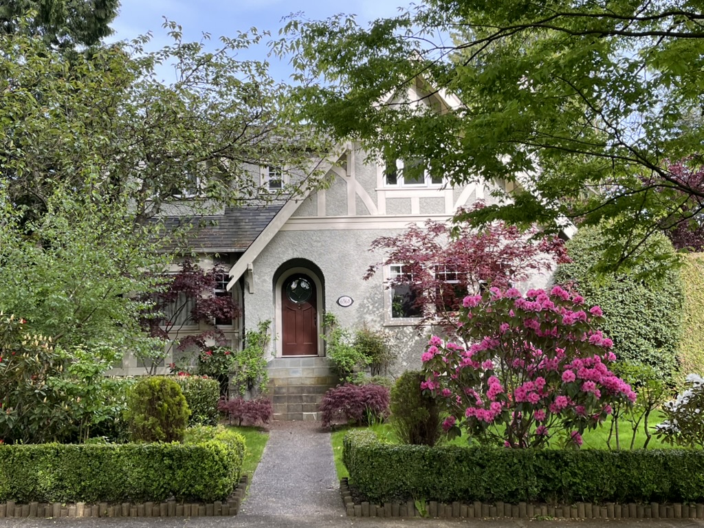 Vancouver character home with spring garden and mature planting